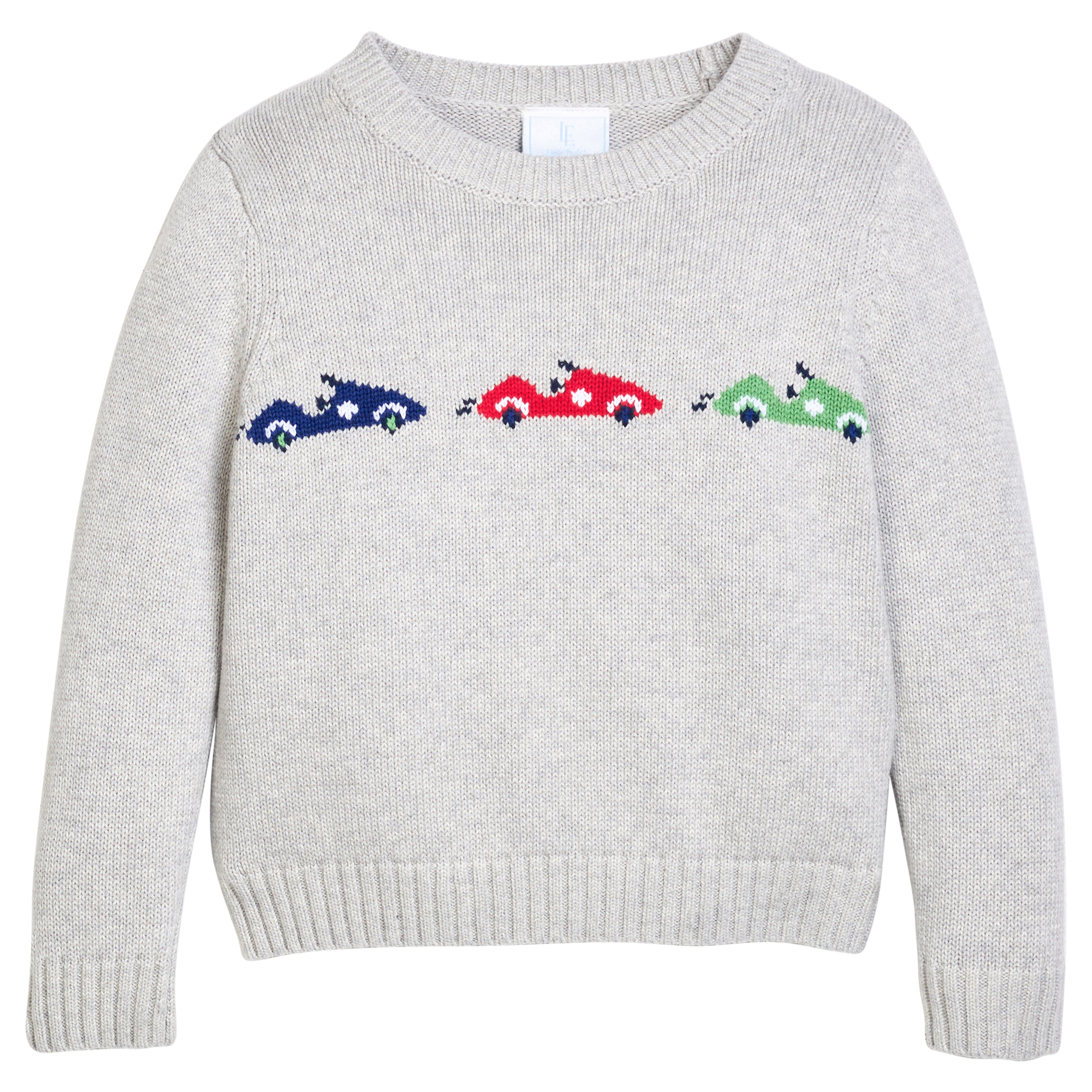 Little English Intarsia Sweater, Race Cars