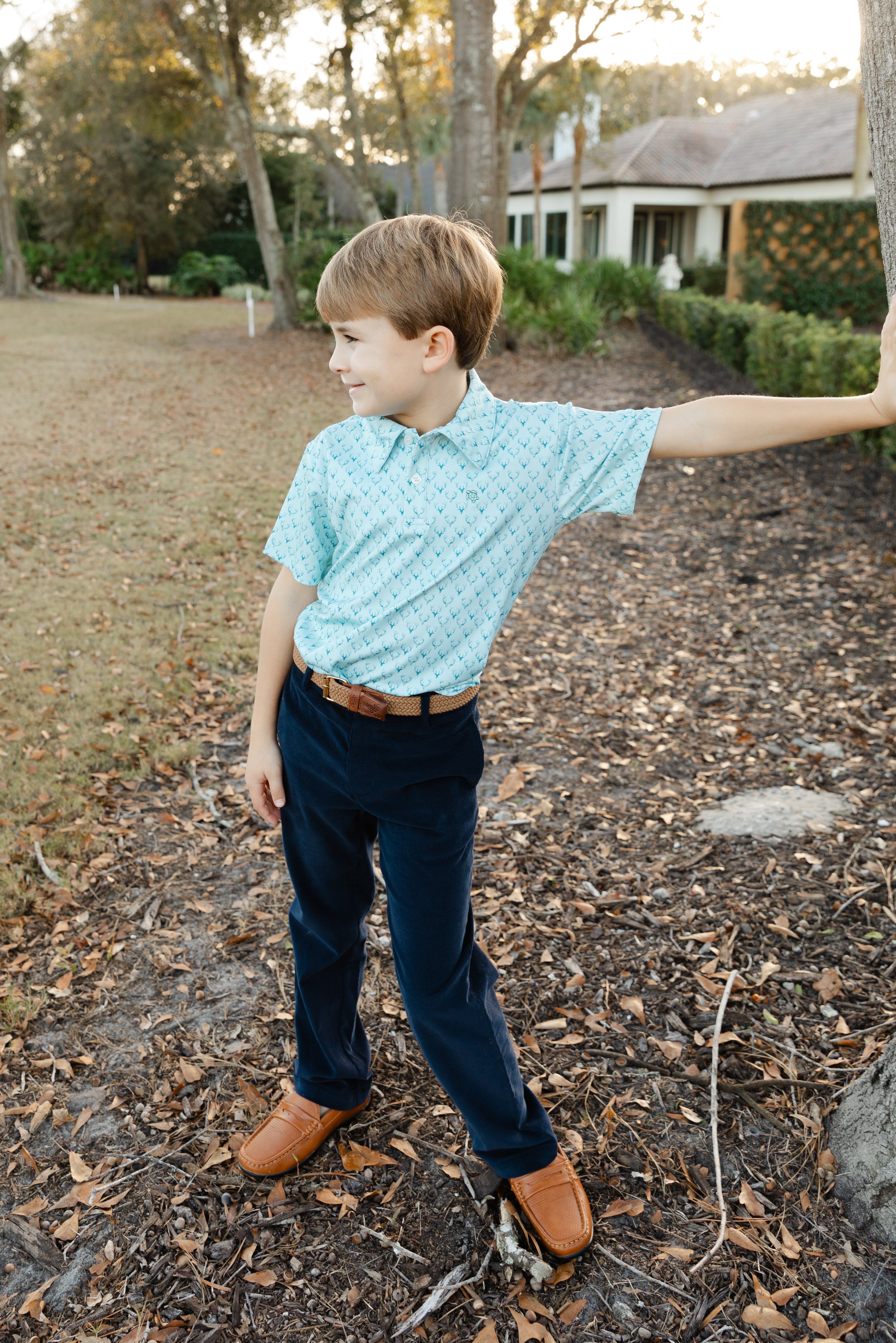 Bailey Boys Performance Polo, Antlers on Green