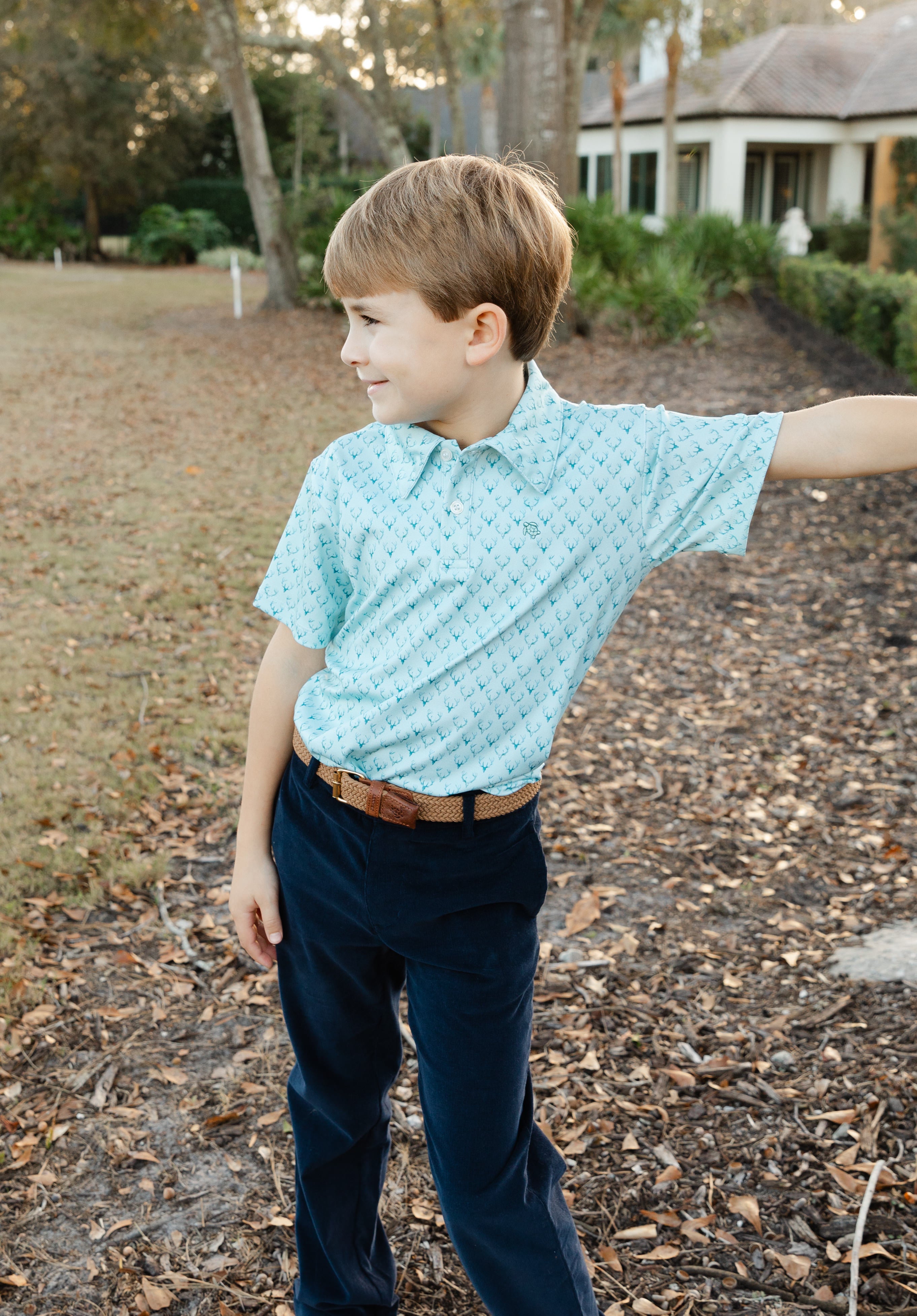 Bailey Boys Performance Polo, Antlers on Green