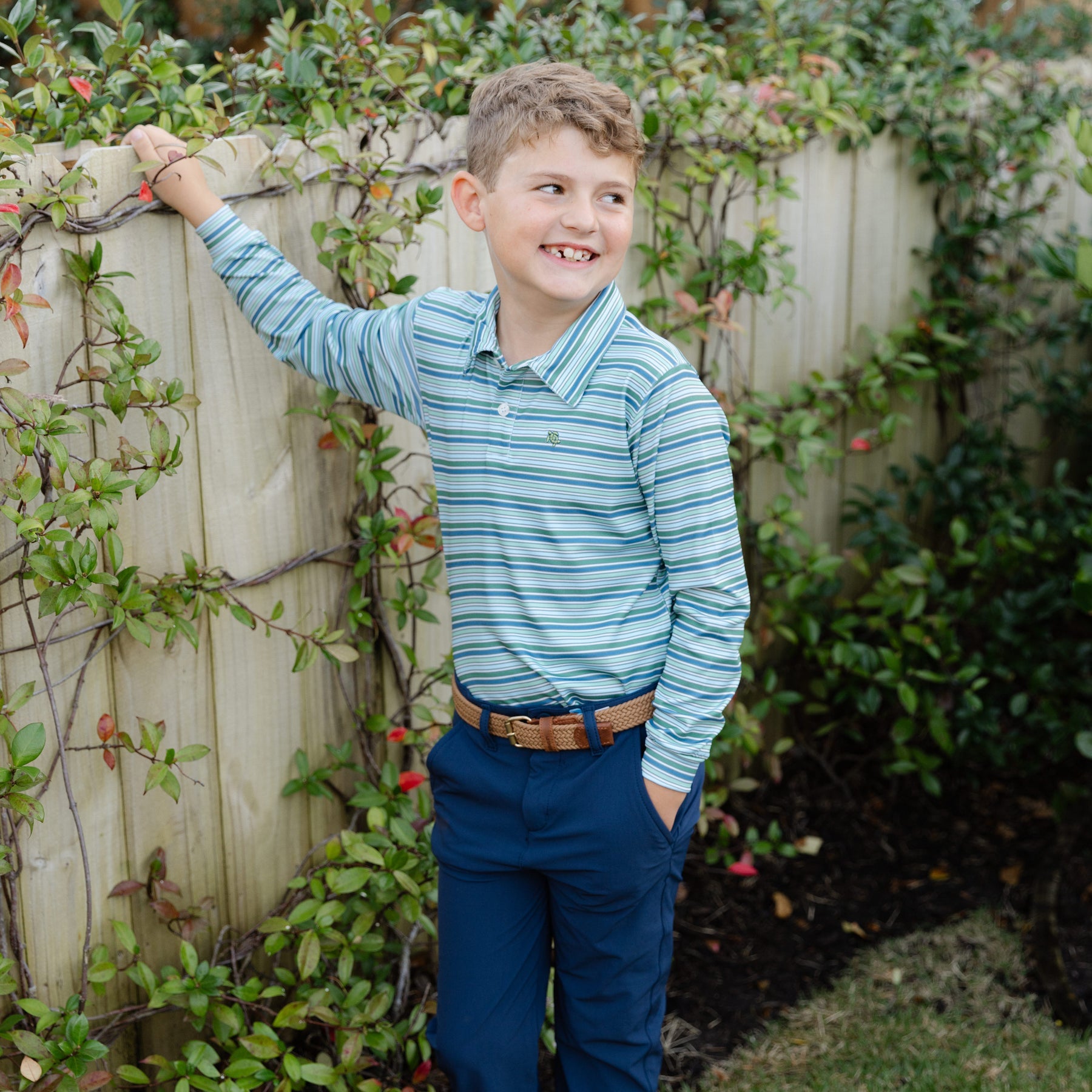 Bailey Boys Striped Performance Polo, Forest