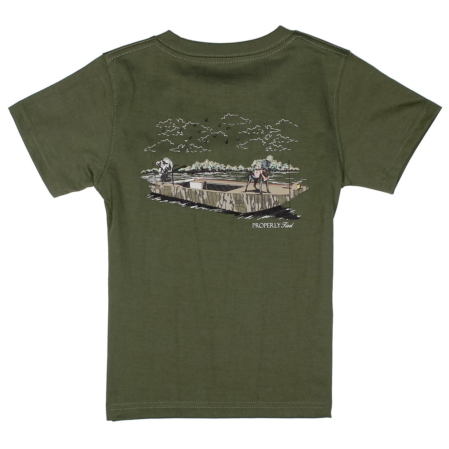 Properly Tied Tee, Mossy Oak Boat Ride on Olive
