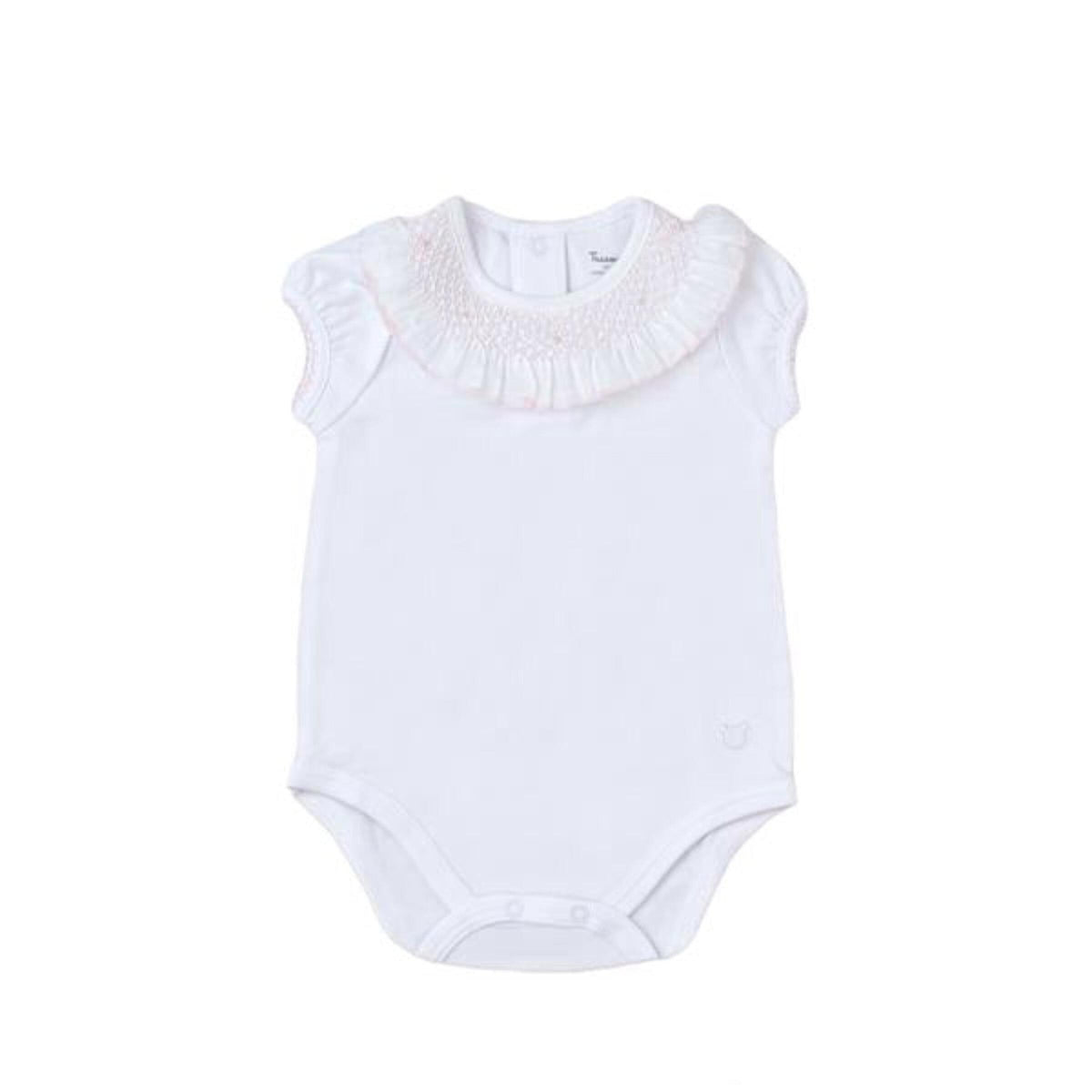 Tecomoabesos Smocked Bodysuit, White with Pink