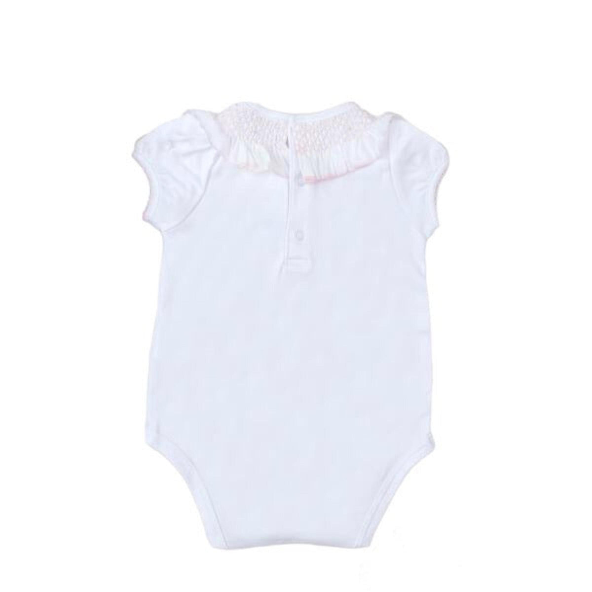 Tecomoabesos Smocked Bodysuit, White with Pink