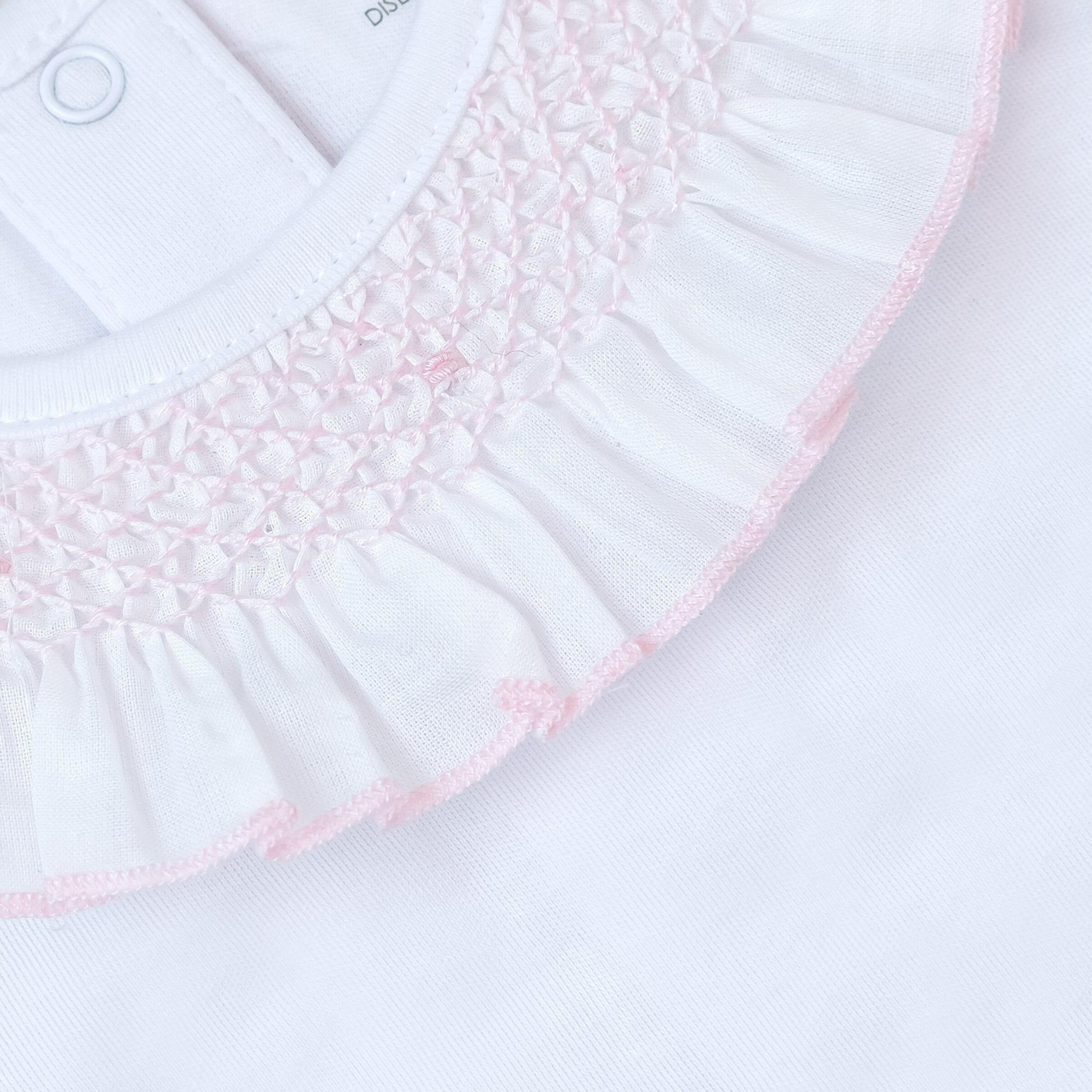 Tecomoabesos Smocked Bodysuit, White with Pink