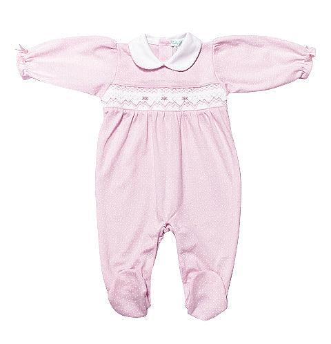 Baby Threads Pink Tiny Dots Smocked Footie - shopnurseryrhymes