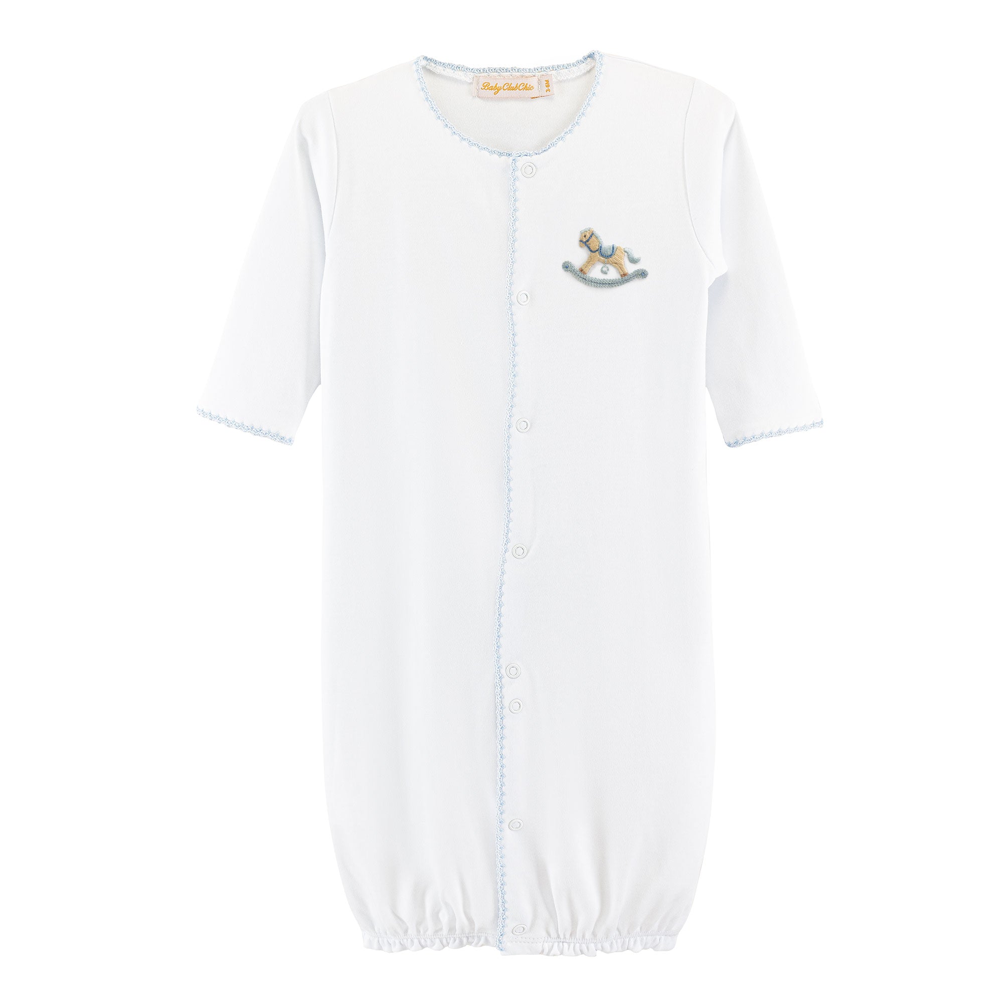 Baby Club Chic Cute Rocking Horse Blue Embroidered Converter Gown