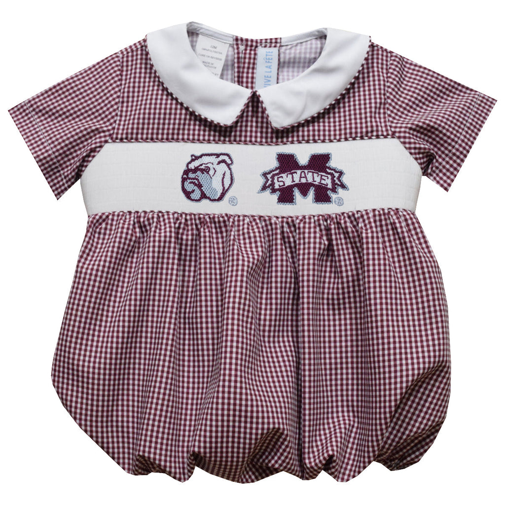 Vive La Fete Mississippi State Bulldogs Smocked Maroon Gingham Bubble