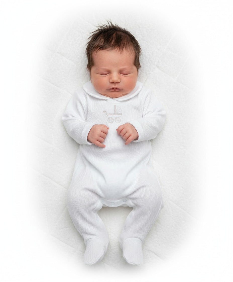 Mi Lucero Pima Footie with Pram Embroidery