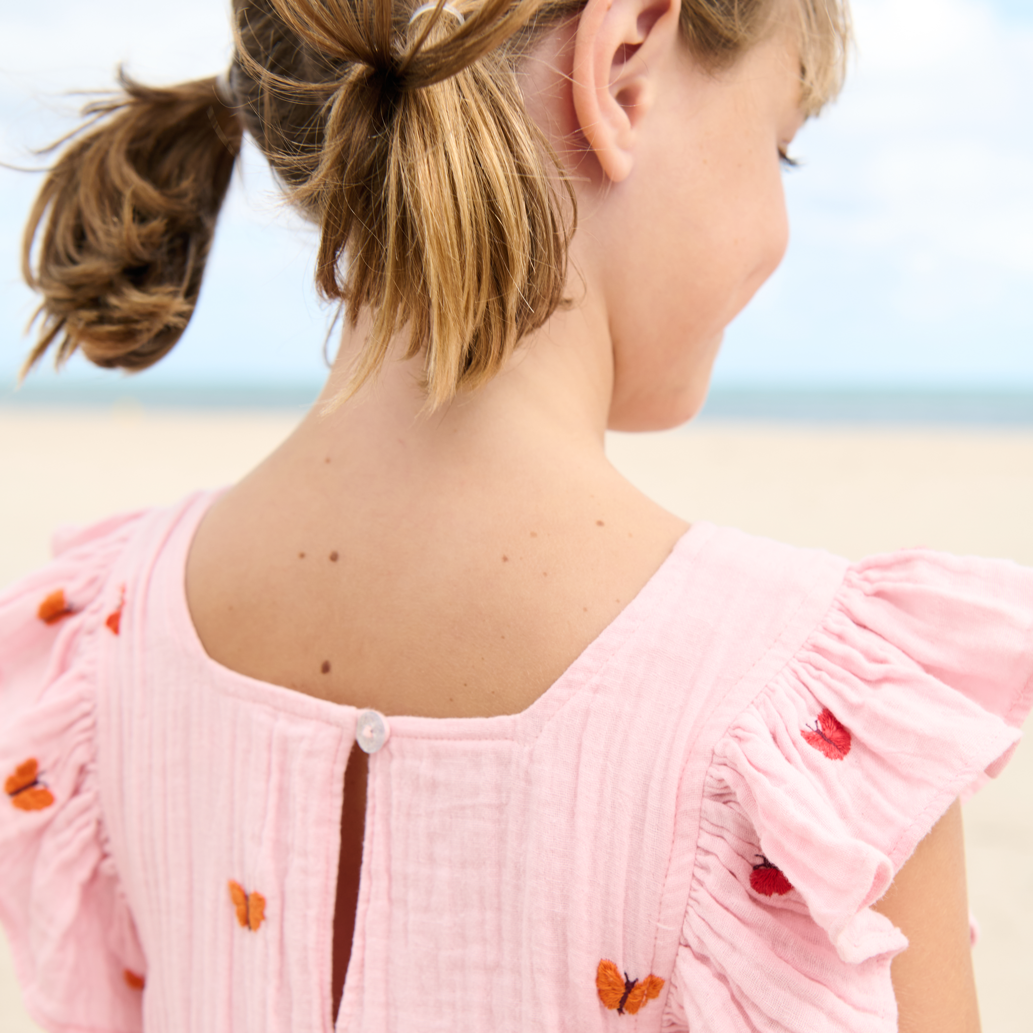 Pink Chicken Elsie Dress, Butterfly Embroidery