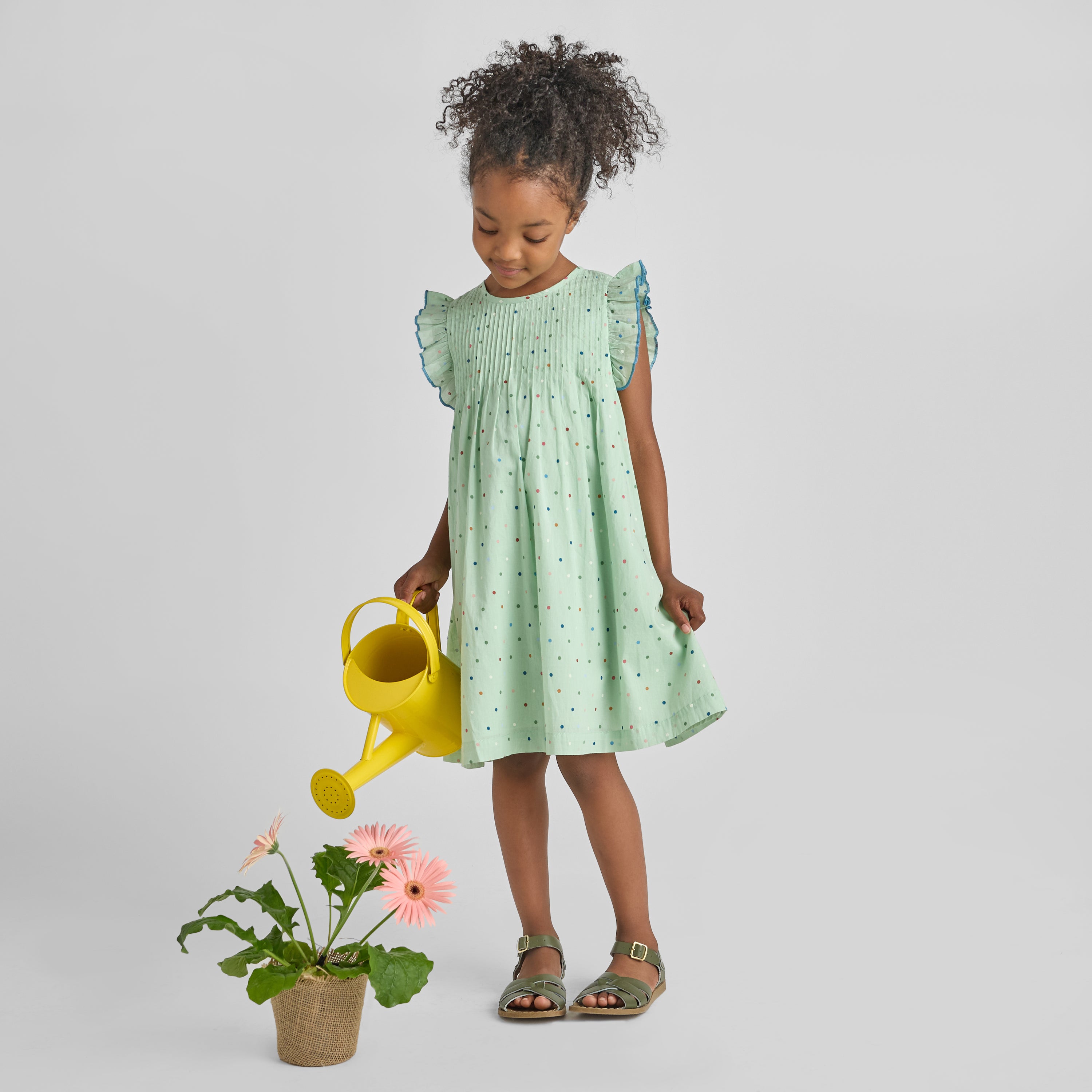 Pink Chicken Jaipur Dress, Pastel Green Polka Dot