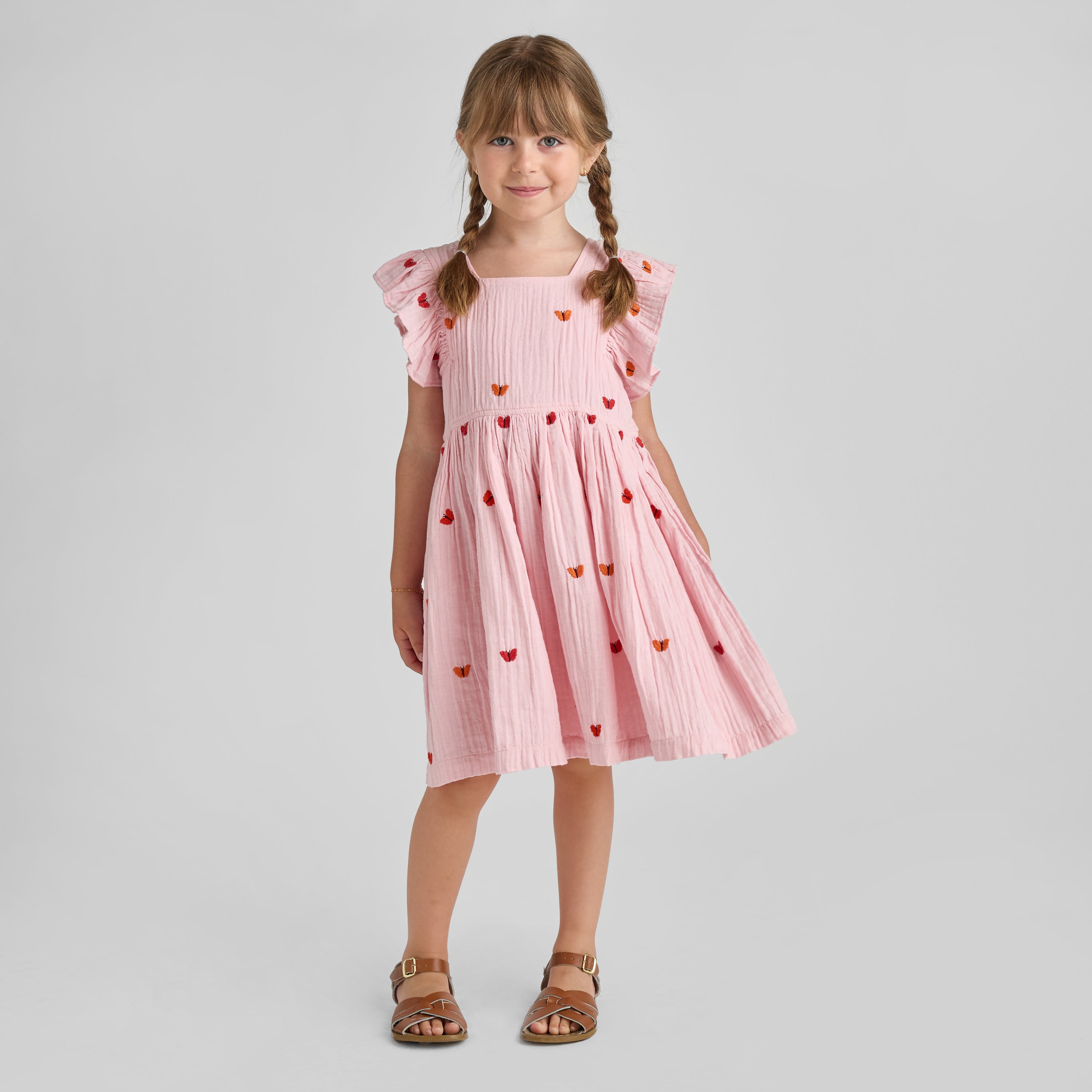 Pink Chicken Elsie Dress, Butterfly Embroidery