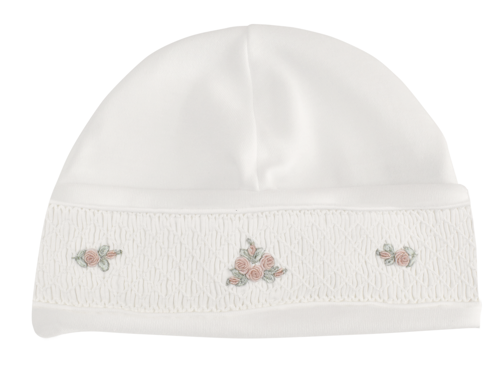 LydaBaby Smock Velour Collection Footie & Hat, Ivory with Floral Embroidery