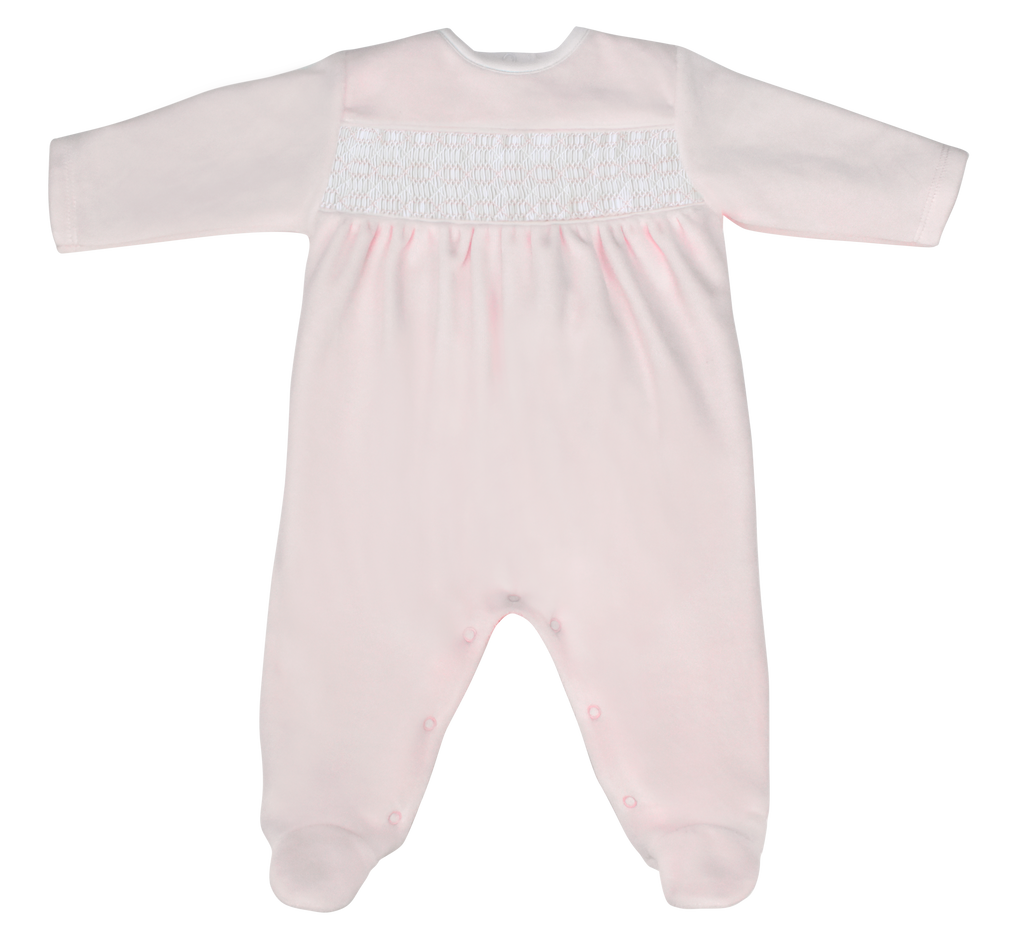LydaBaby Smock Velour Collection Footie, Pink/White