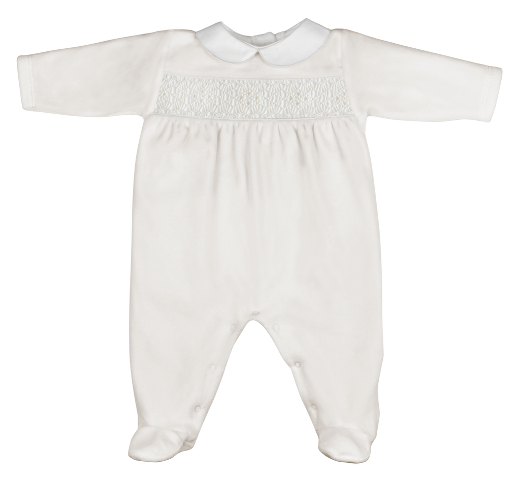 LydaBaby Smock Velour Collection Footie, Ivory