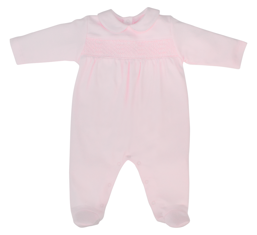 LydaBaby Smock Velour Collection Footie, Pink/Light Pink/White