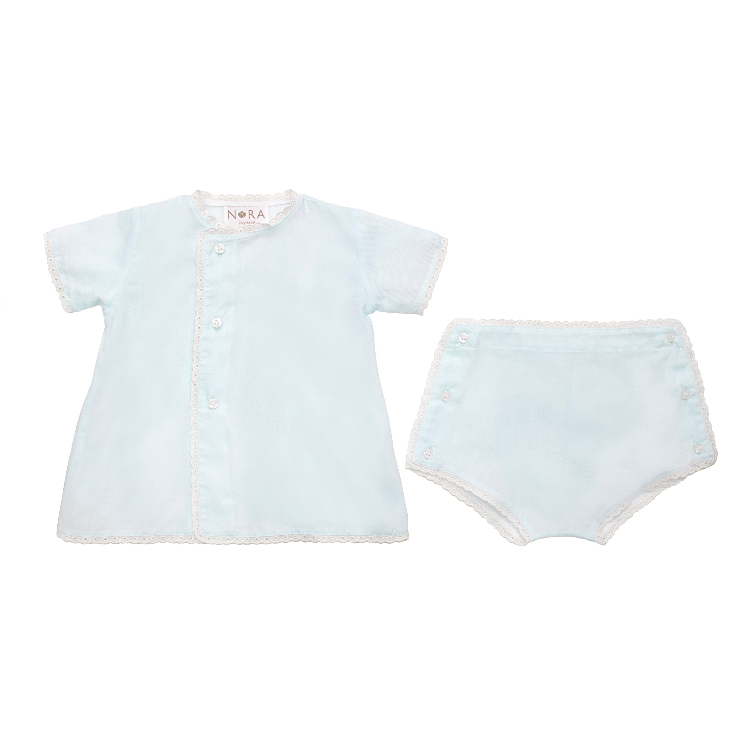 Lenora Baby Eyelet Blue Cotton Diaper Set