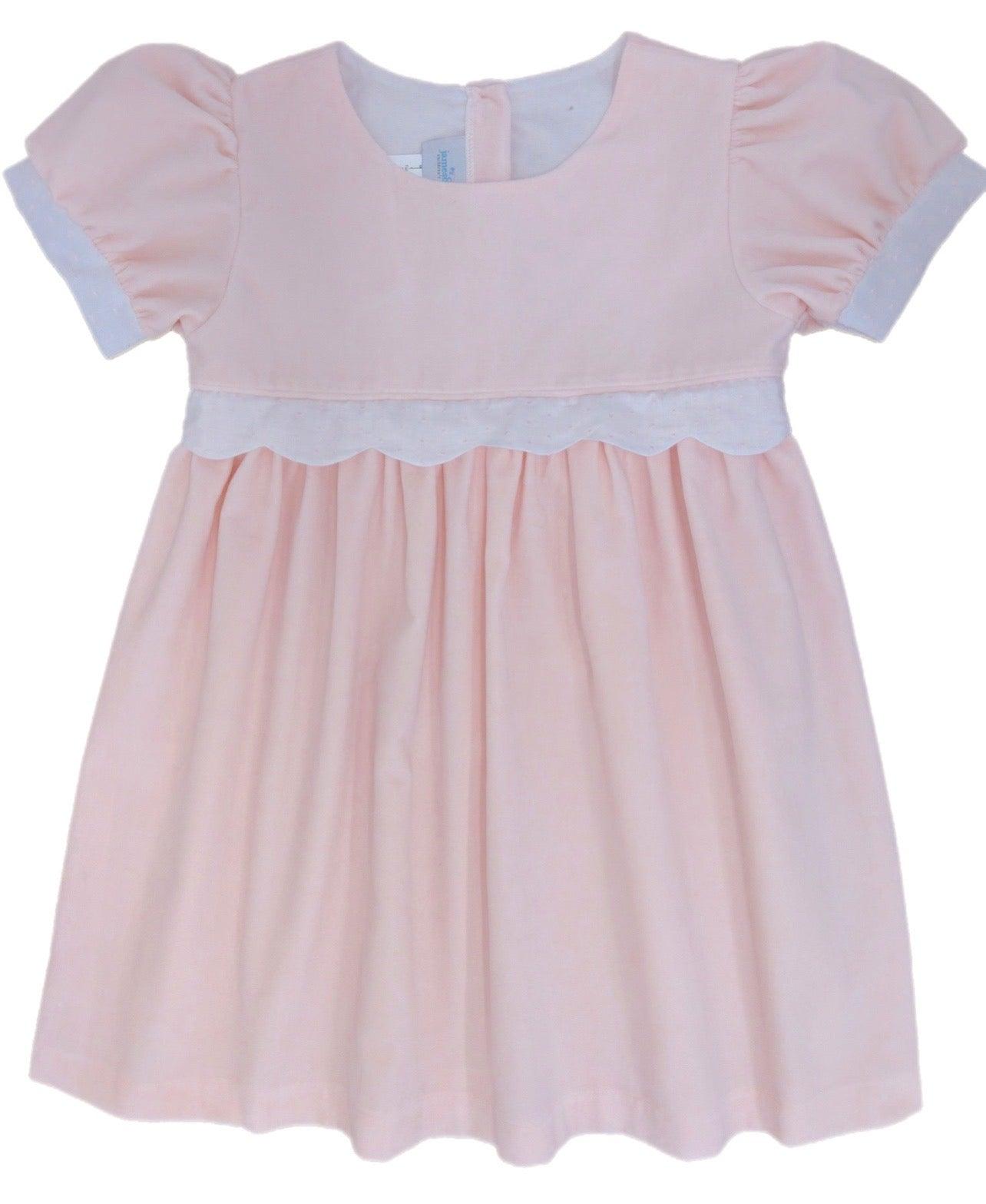 James & Lottie Samantha Scalloped Dress, Pink Velveteen - shopnurseryrhymes