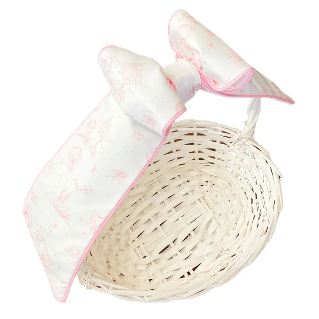Bow Next Door Large Basket, Pink Toile Bow