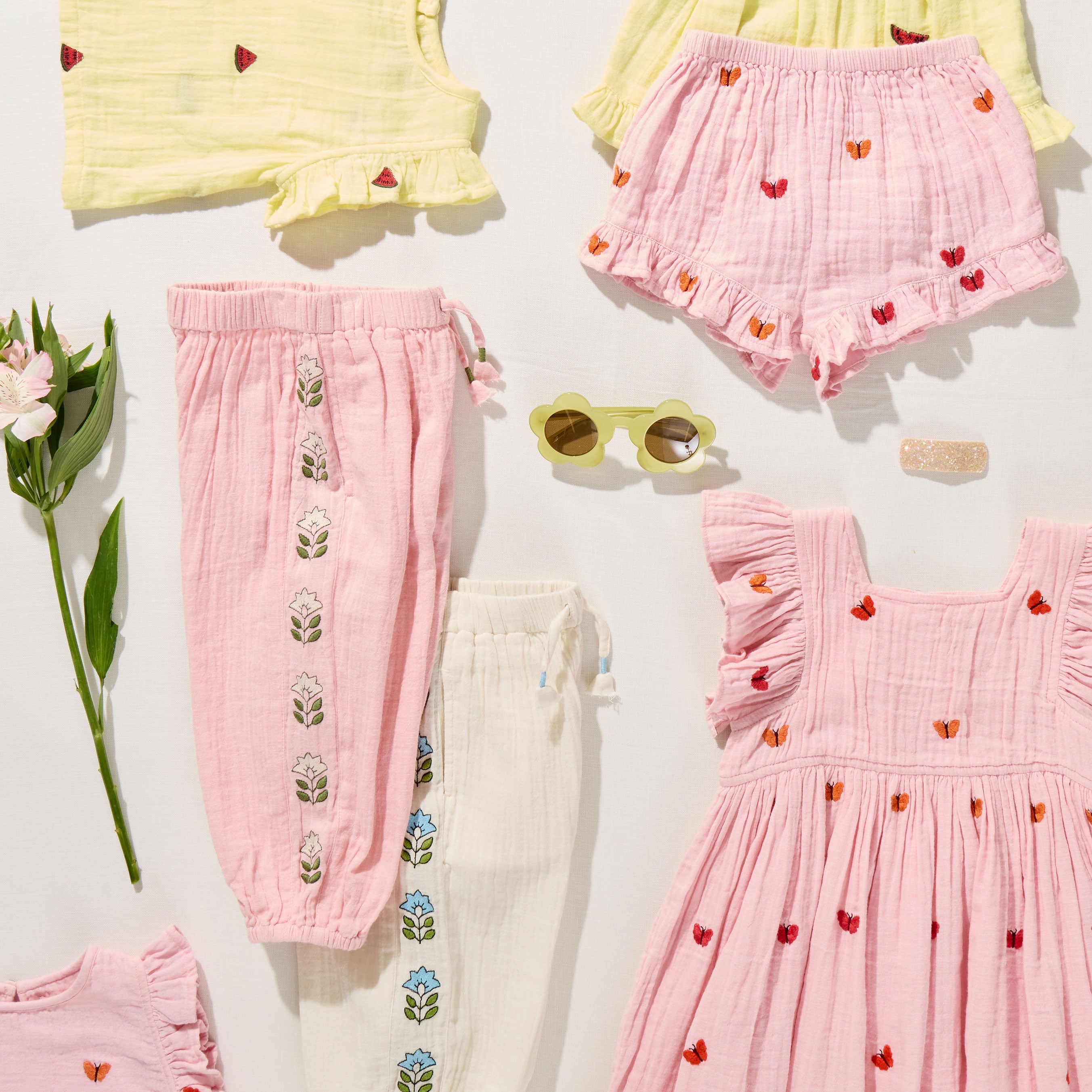 Pink Chicken Elsie Dress, Butterfly Embroidery