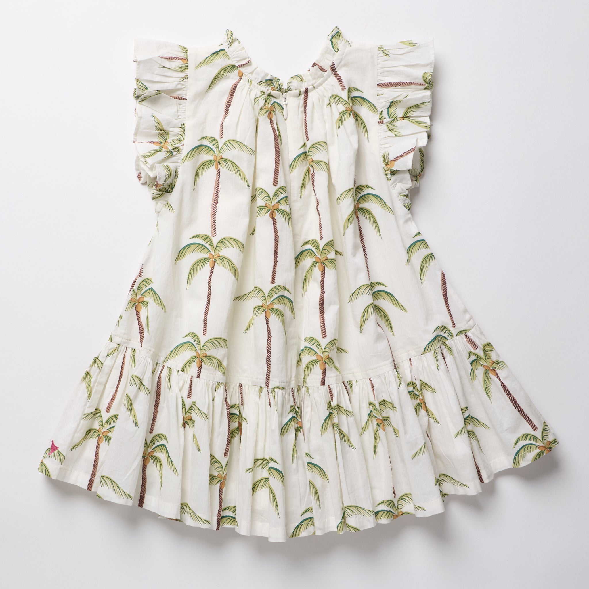 Pink Chicken Harper Dress, Cream Palm Trees