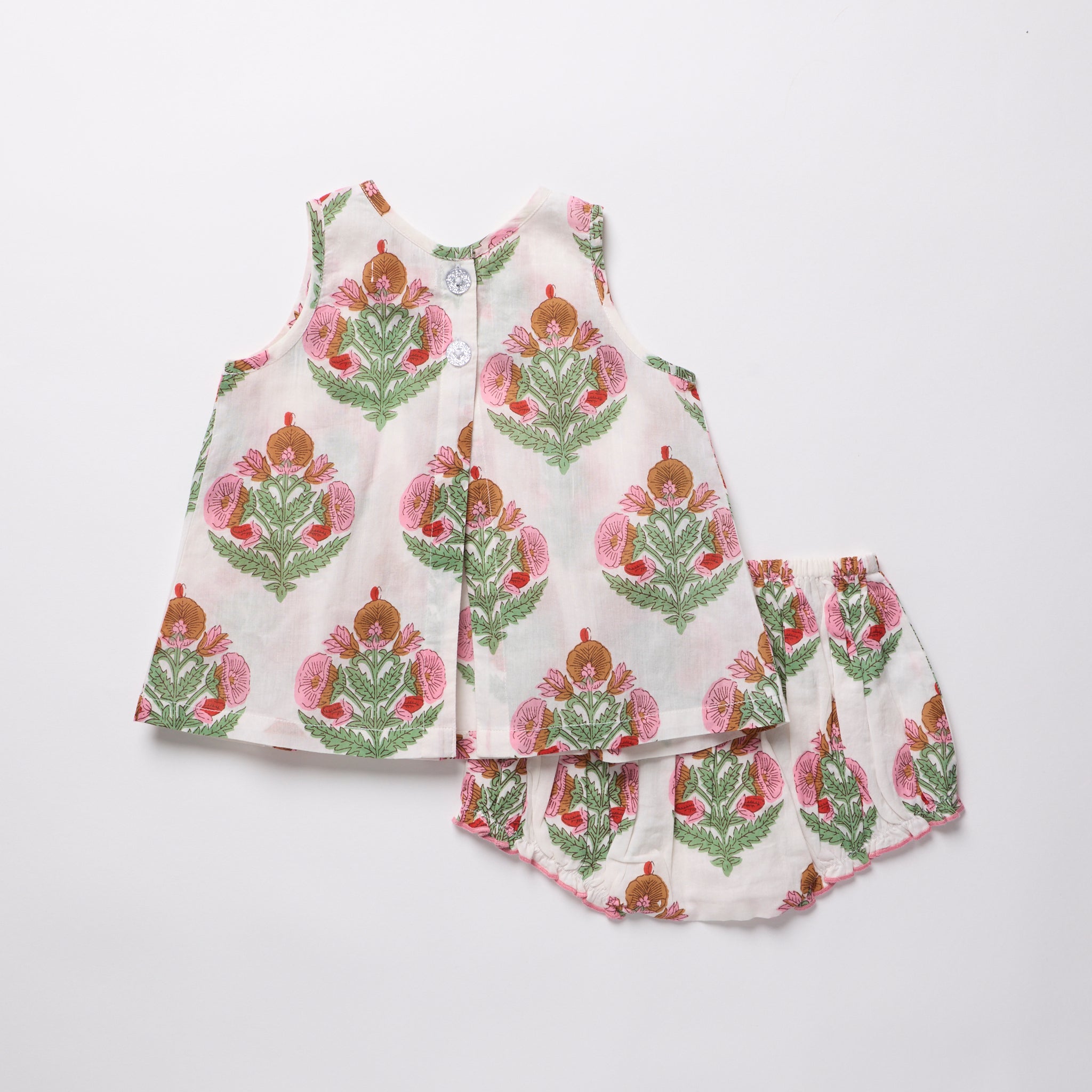 Pink Chicken Jaipur Diaper Set, Pink Bellflower