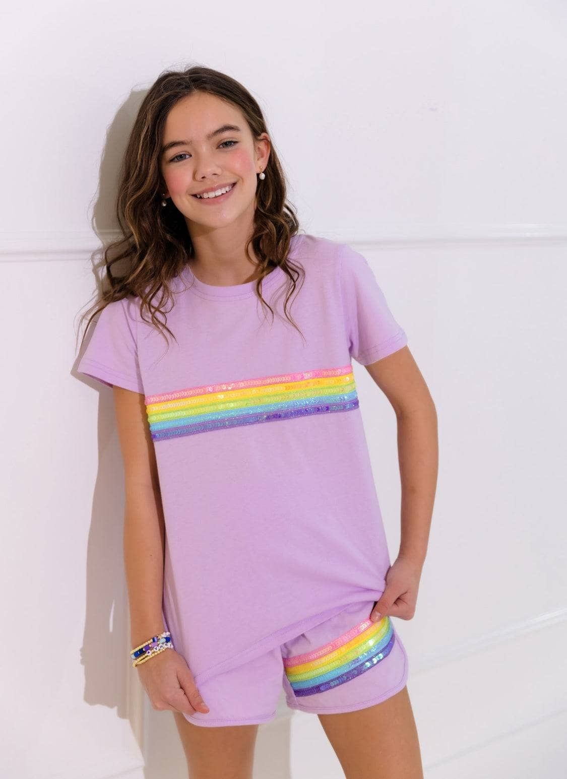 Lola & The Boys Rainbow Sequin Short Set
