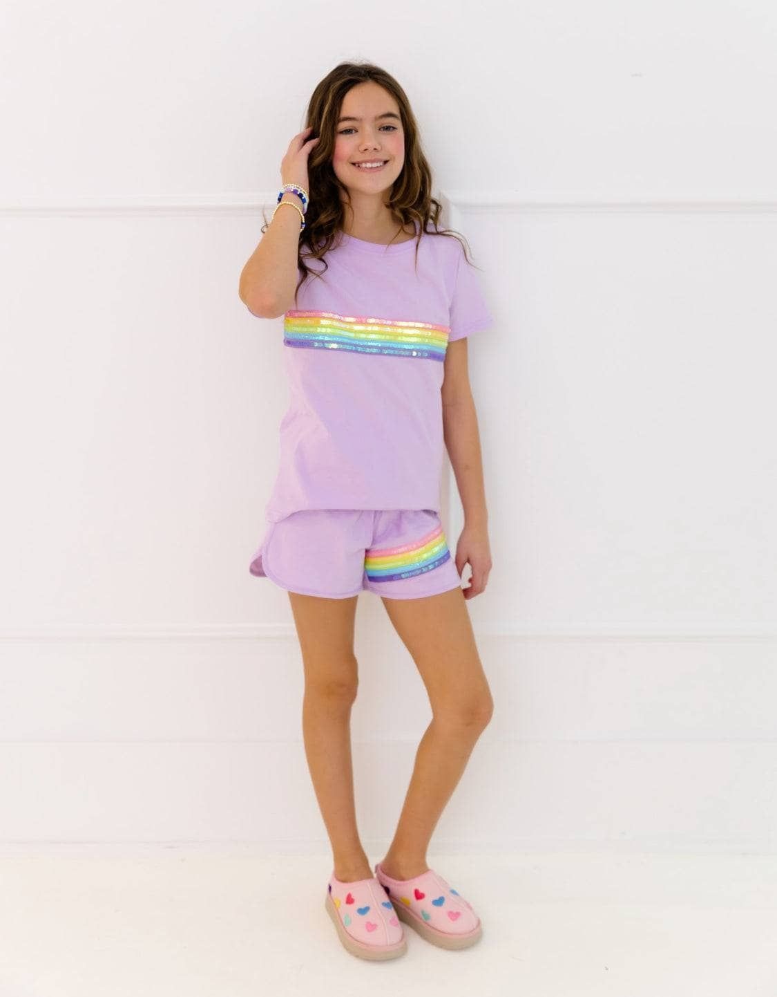 Lola & The Boys Rainbow Sequin Short Set