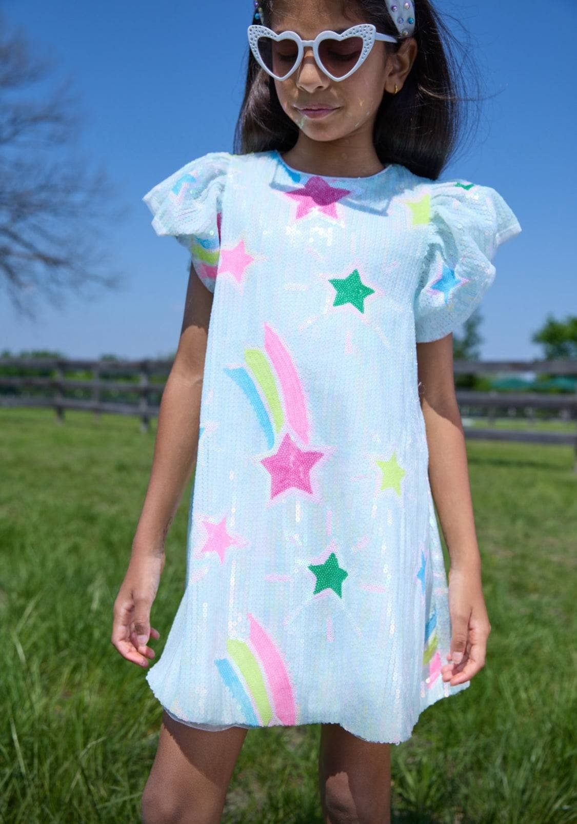 Lola & The Boys Rainbow Shooting Star Sequin Dress