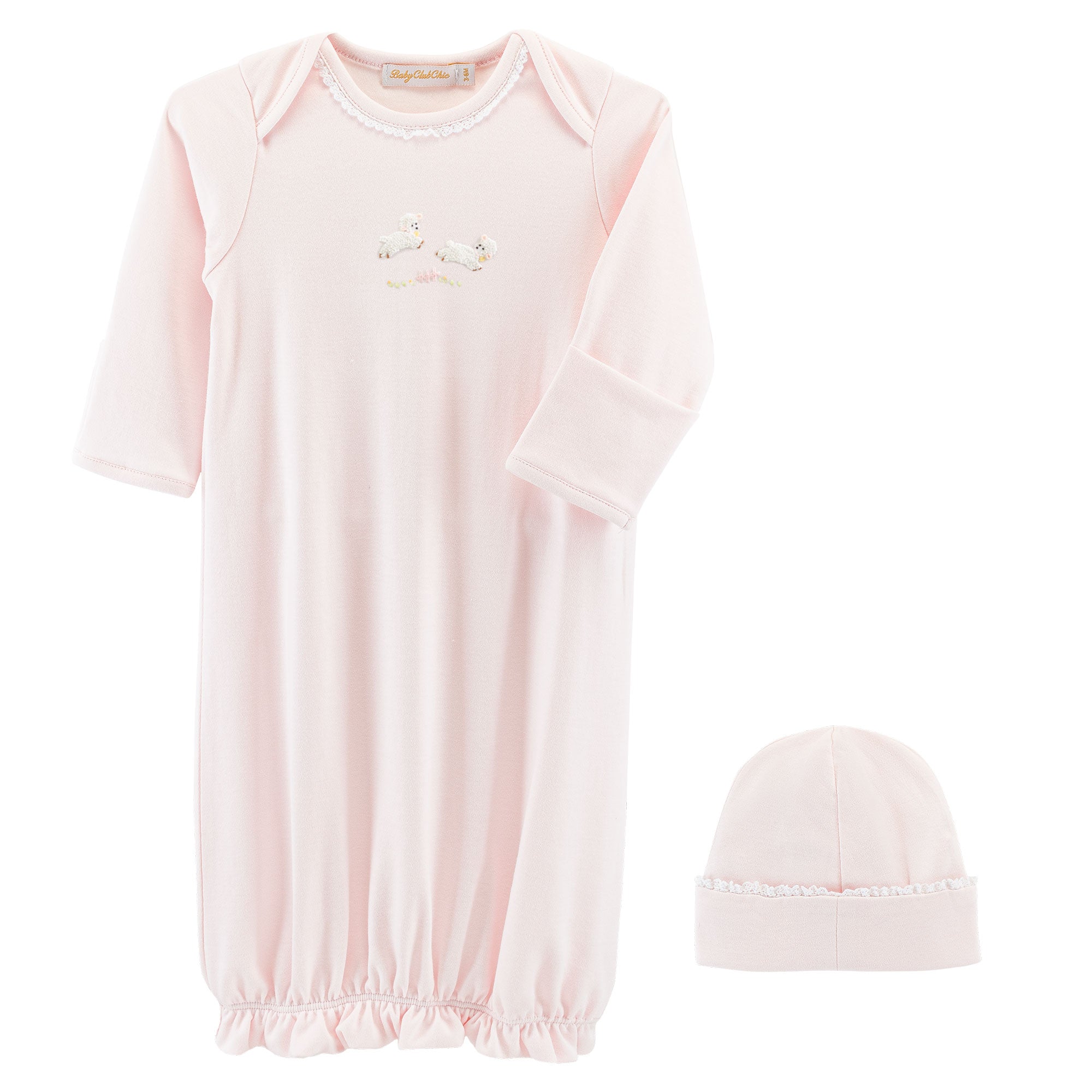 Baby Club Chic Baby Lambs Pink Embroidered Gown Set