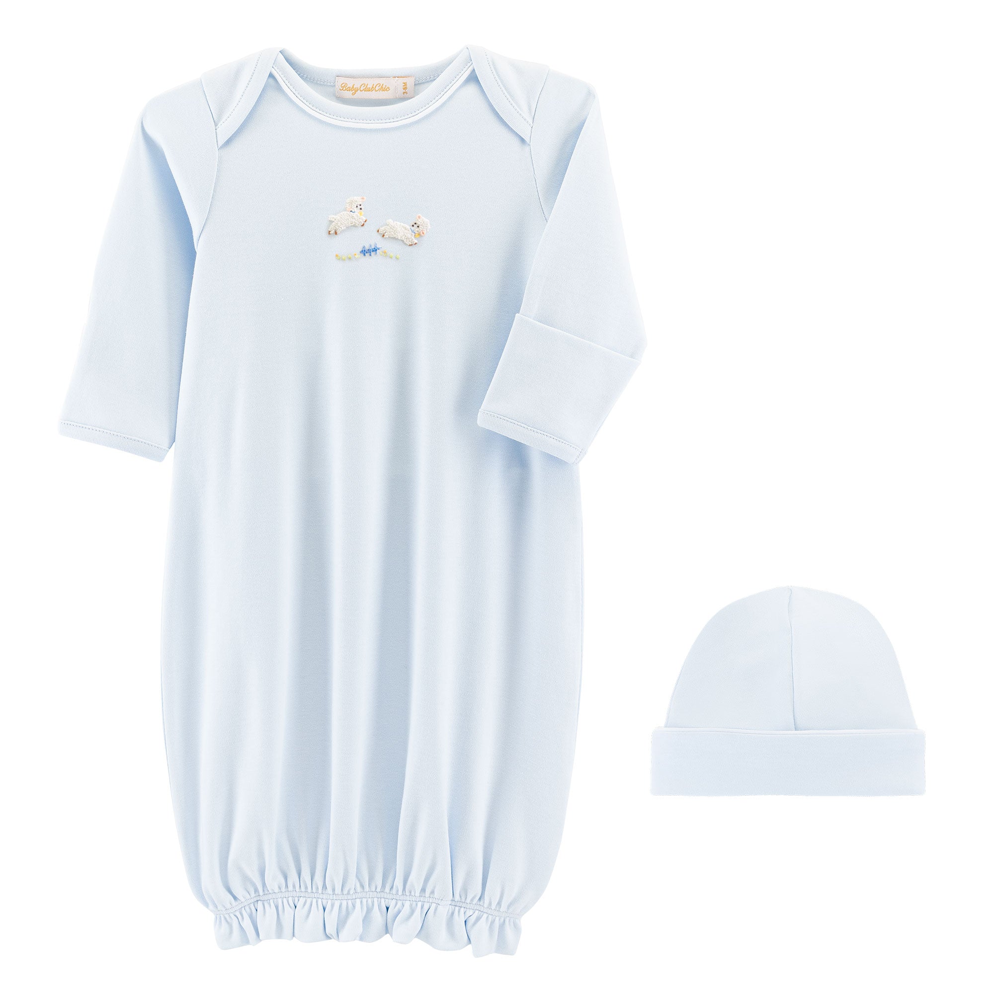 Baby Club Chic Baby Lambs Blue Embroidered Gown Set