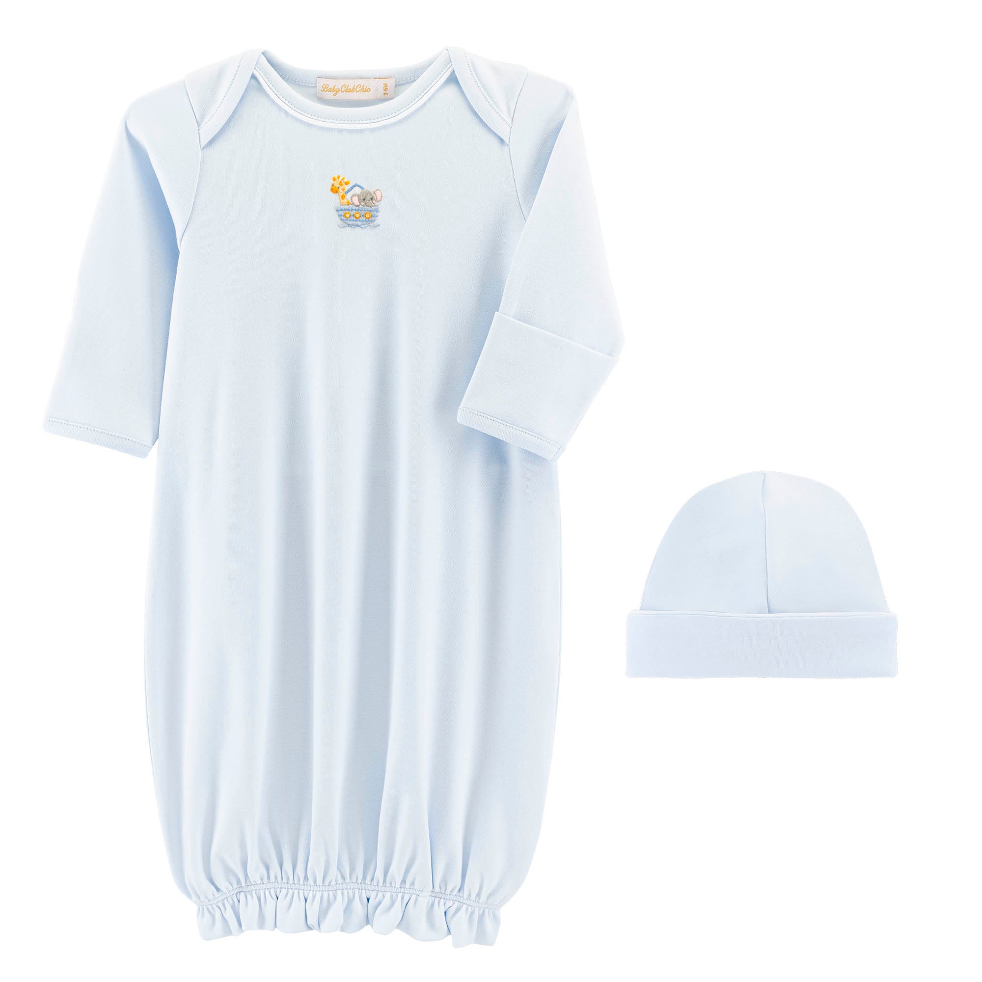 Baby Club Chic Noah's Ark Blue Embroidered Gown Set
