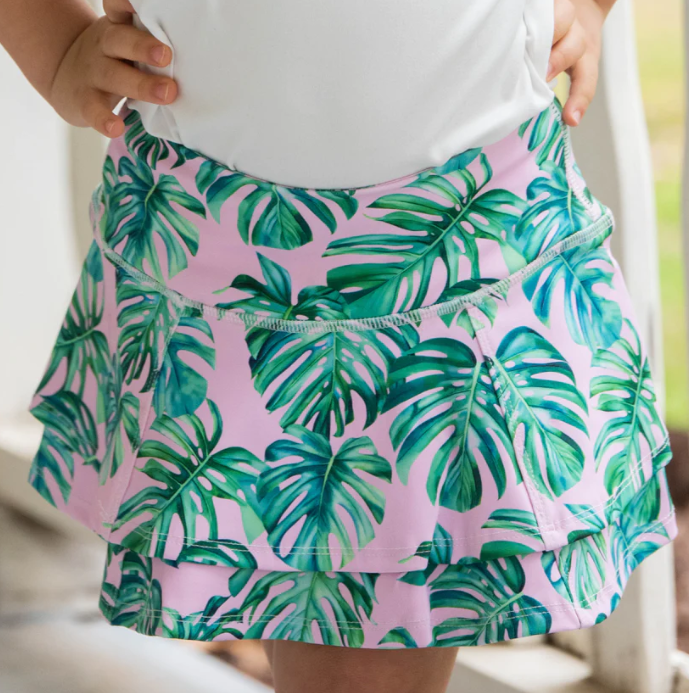 Sugar Bee Ruffle Tennis Skirt, Palm Leaves