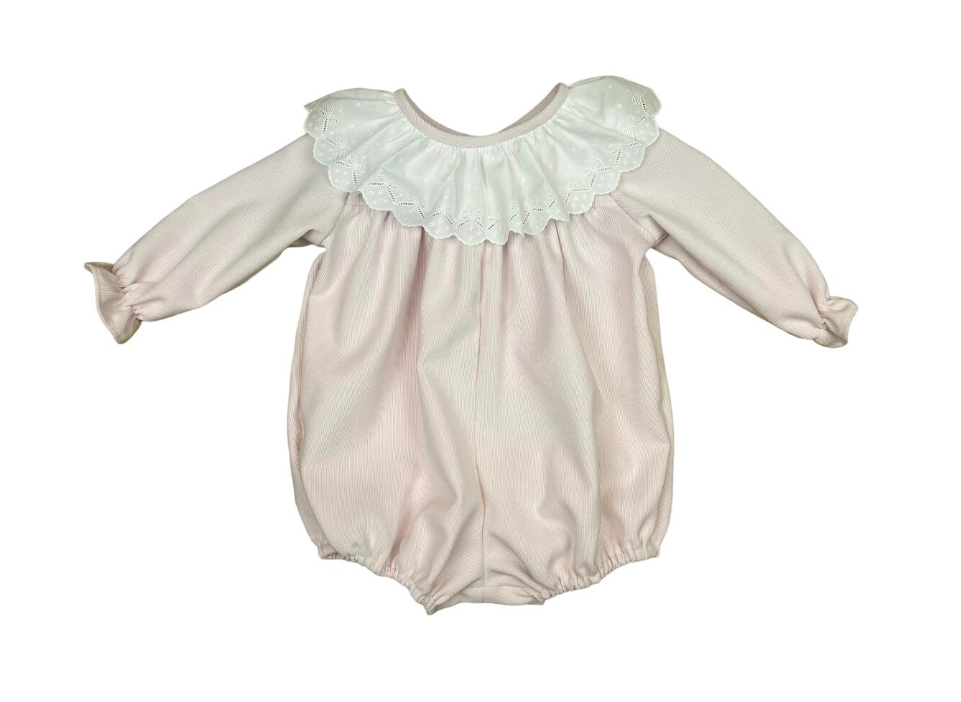 Anvy Kids Pink Corduroy Christy Bubble, Lace Collar with Bows