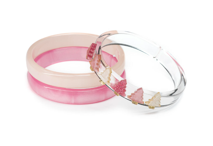 Lilies & Roses Christmas Tree Pink Pearlized Bangle Set