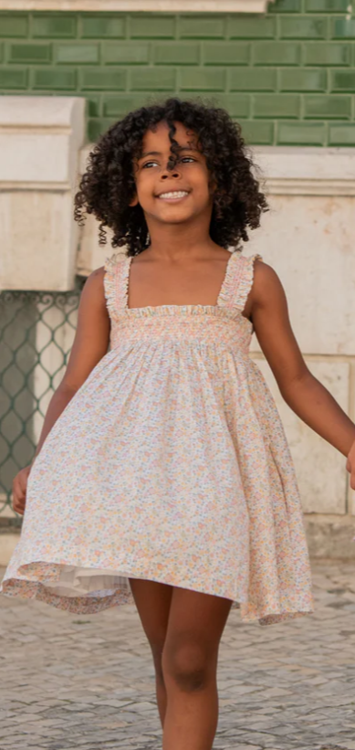 Minnow Marigold Floral Ruffle Strap Smocked Dress