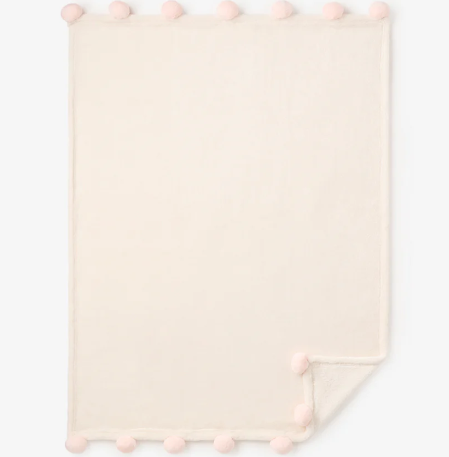 Elegant Baby Flannel Fleece Pom Blanket Pink