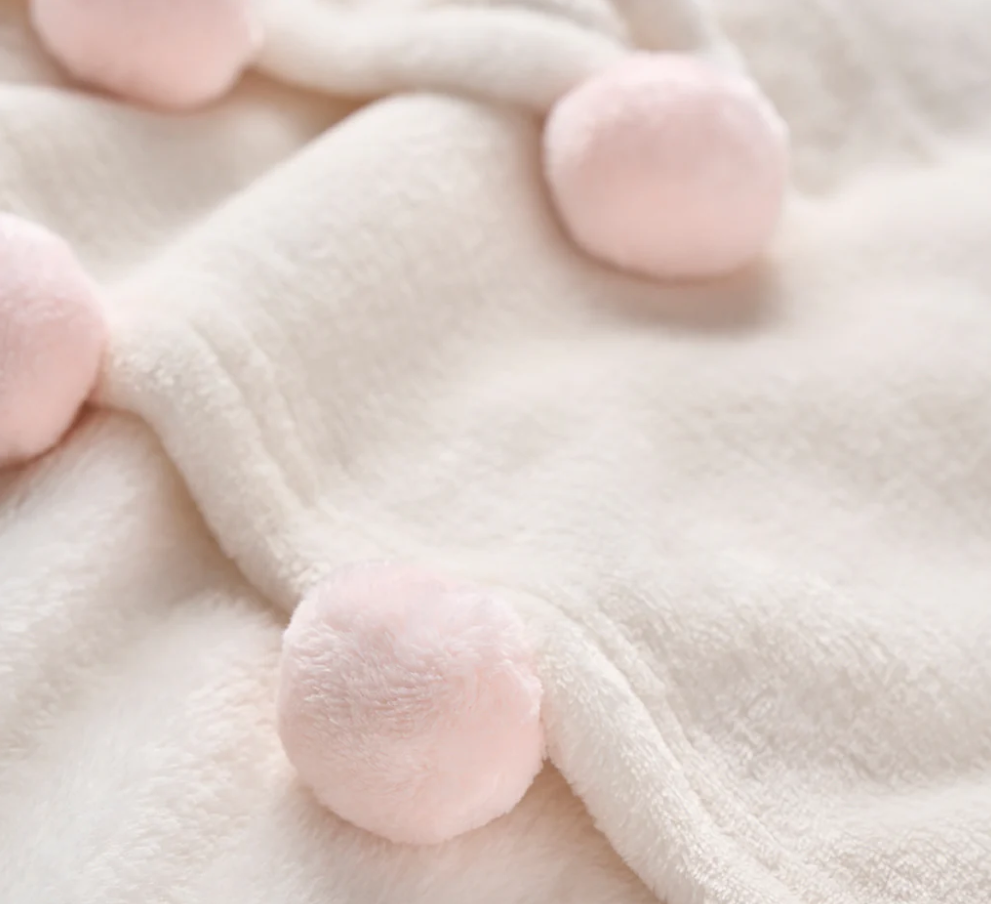 Elegant Baby Flannel Fleece Pom Blanket Pink