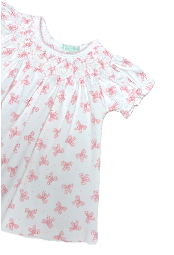 Baby Threads Pink Bows Hand Smocked Printed Bishop Set