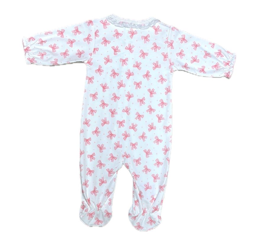 Baby Threads Pink Bows Printed Zipper Footie