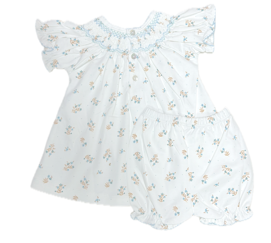 Baby Threads Dainty Blue Flowers Smocked Bishop Set