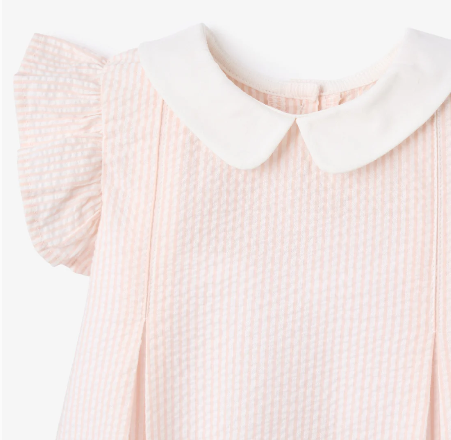 Elegant Baby Pink Seersucker Flutter Sleeve Bubble
