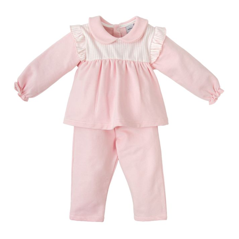 Babidu Pink Knit Set with Striped Yoke