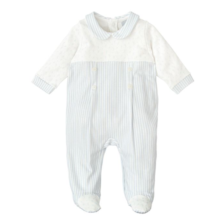 Babidu Blue Striped Romper with Collar