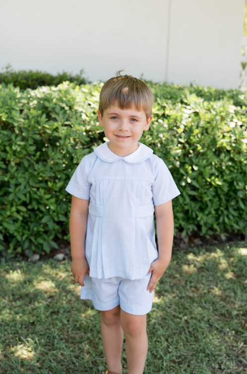 Lullaby Set Andrew Short Set, Baker Blue Minigingham