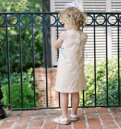 Lullaby Set Bluebonnet Dress, Classic White with Flower Embroidery