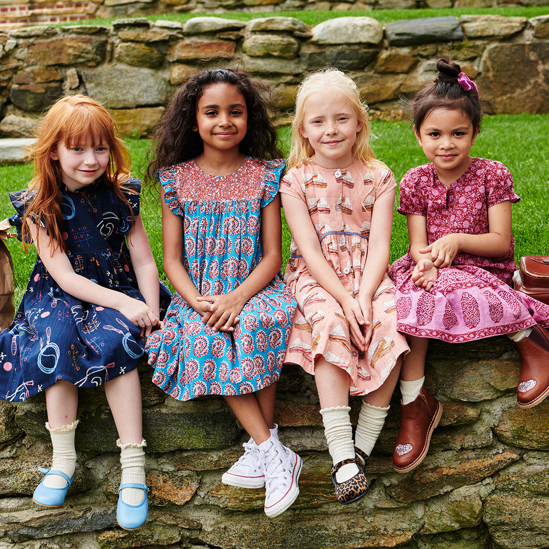 Pink Chicken Fiona Ruffle Dress, Blue Paisley