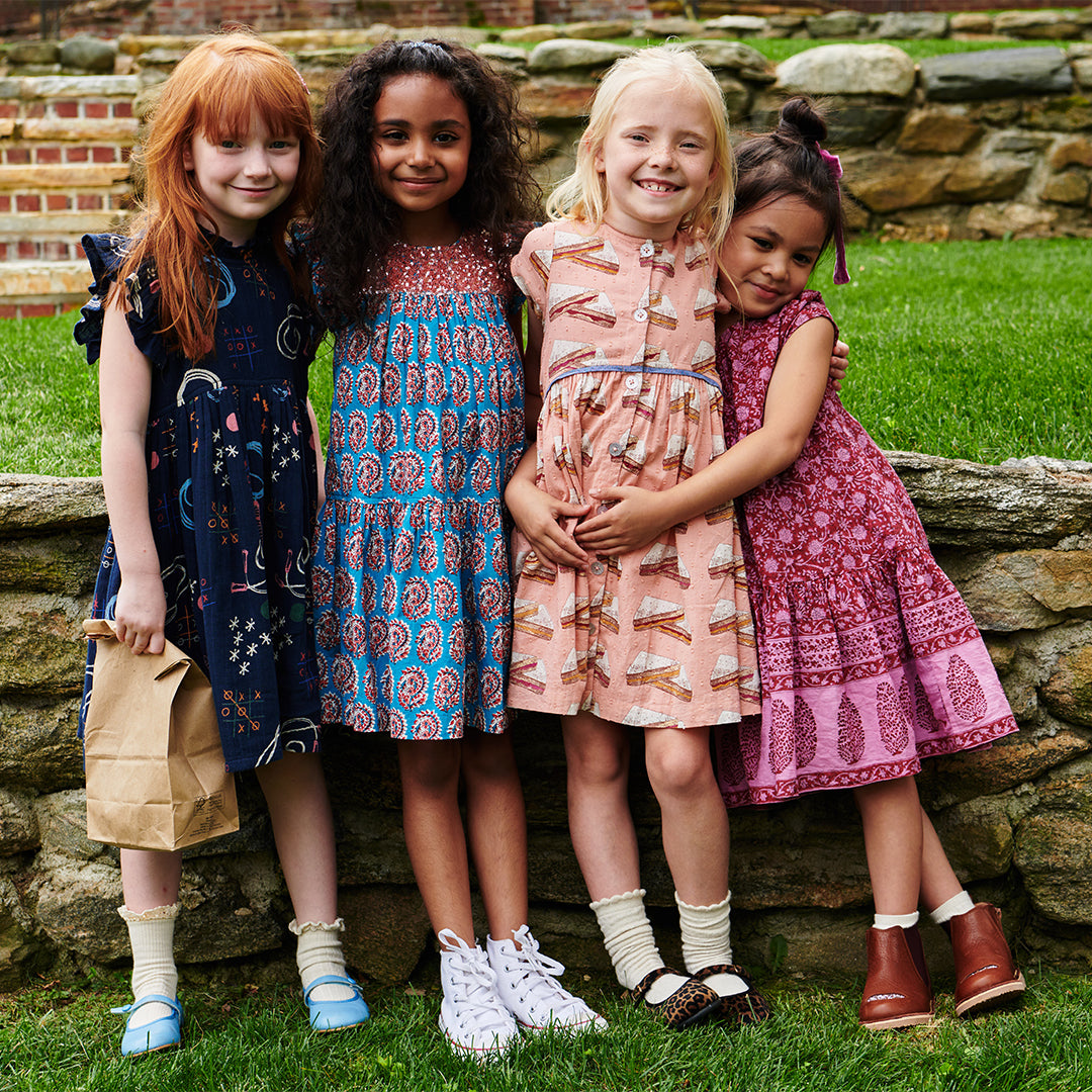 Pink Chicken Fiona Ruffle Dress, Blue Paisley