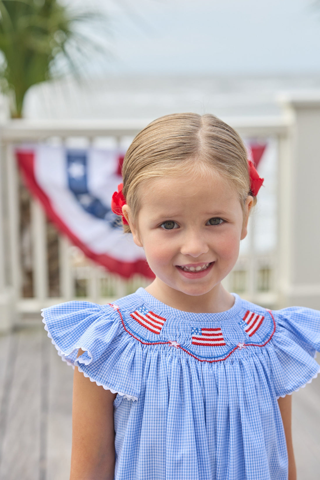 Little English Smocked Bishop Dress, Flags