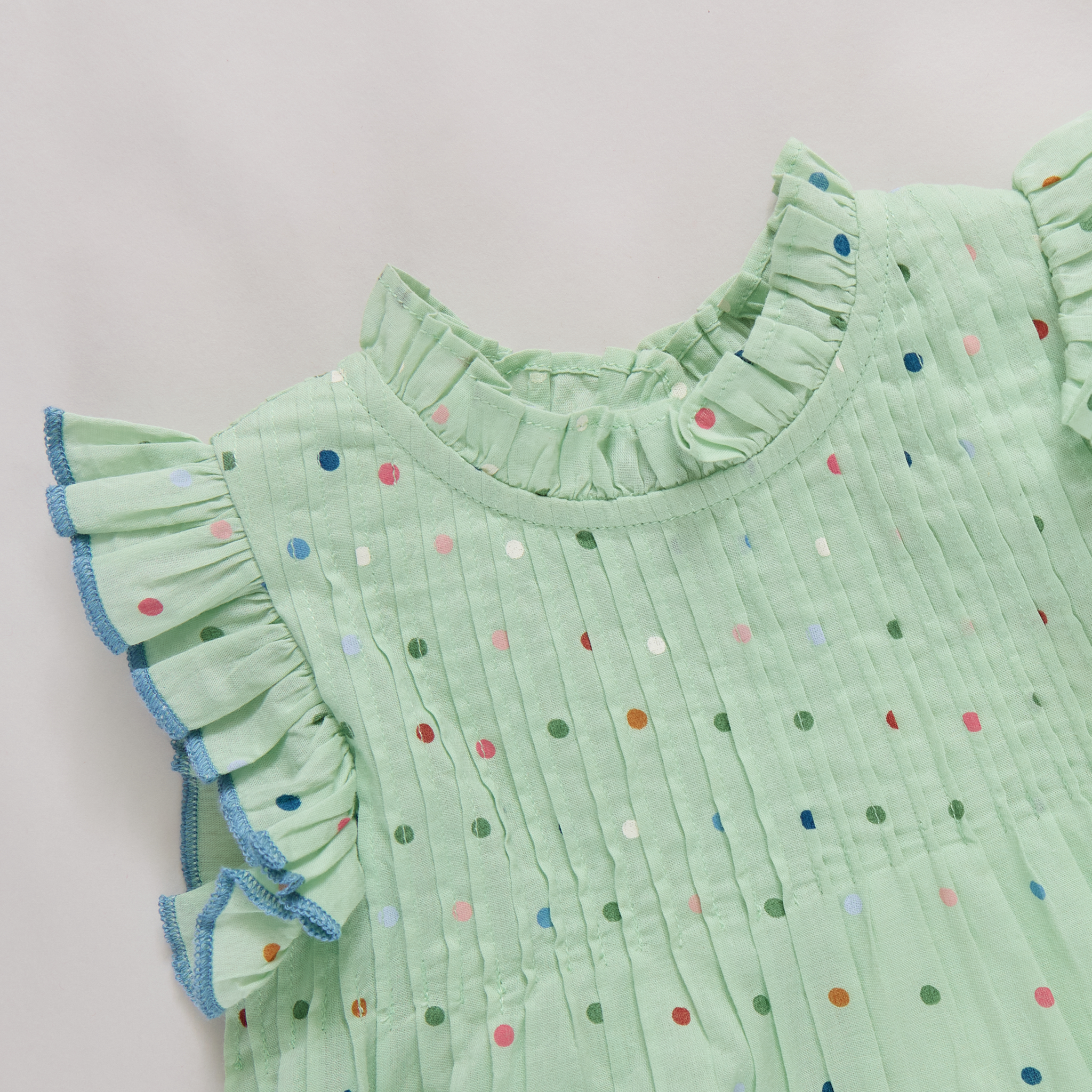 Pink Chicken Jaipur Dress, Pastel Green Polka Dot