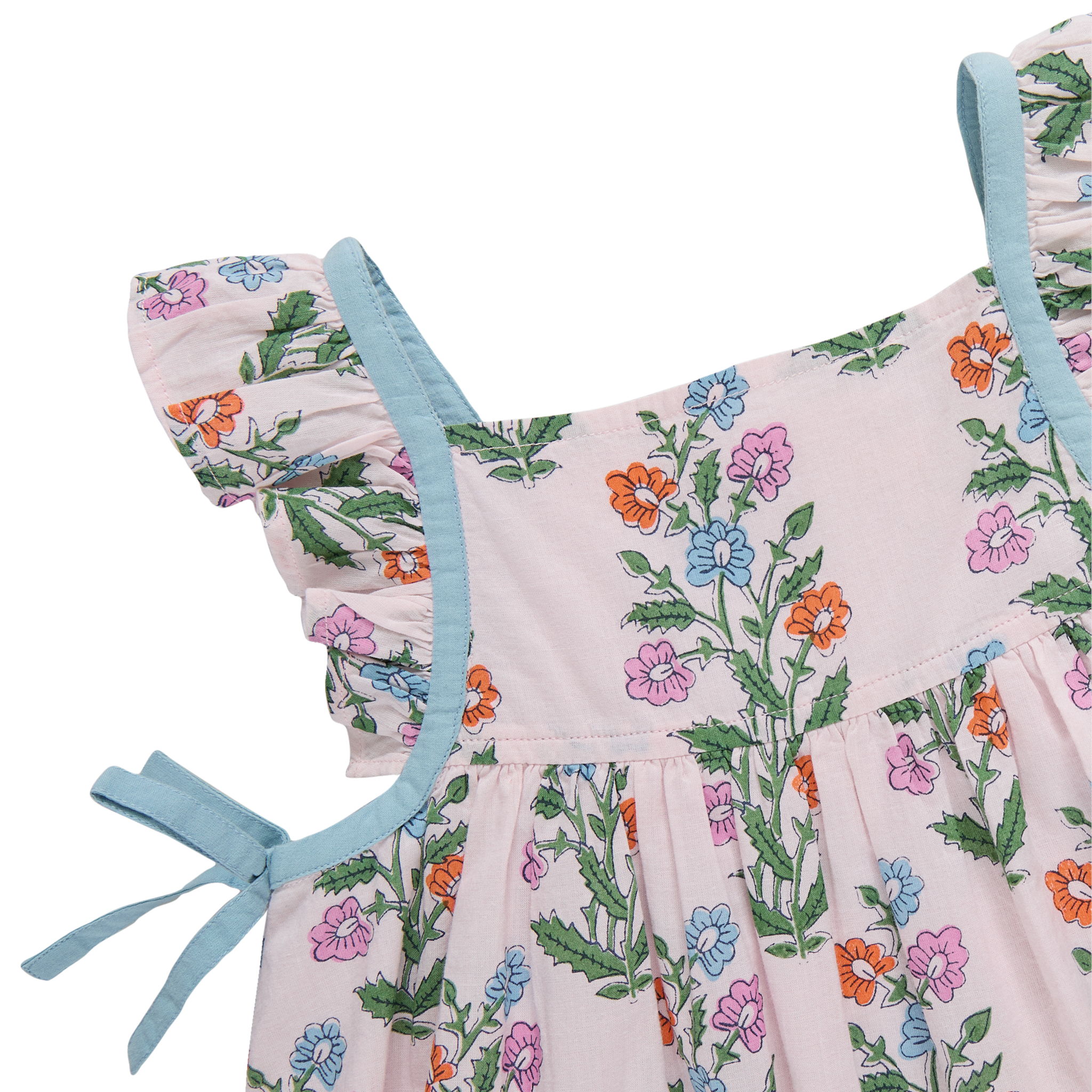 Pink Chicken Ailee Dress Set, Pink Dewdrop Block Print